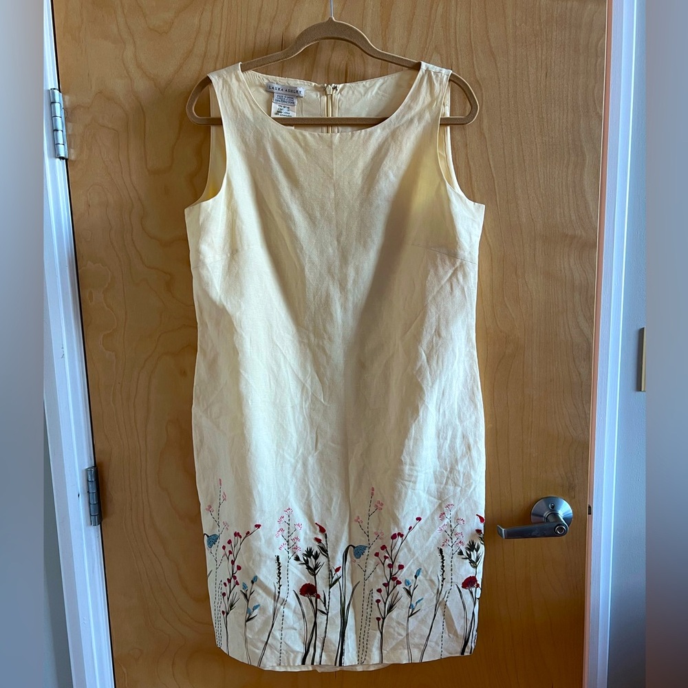 LAURA ASHLEY silk and linen embroidered floral dress